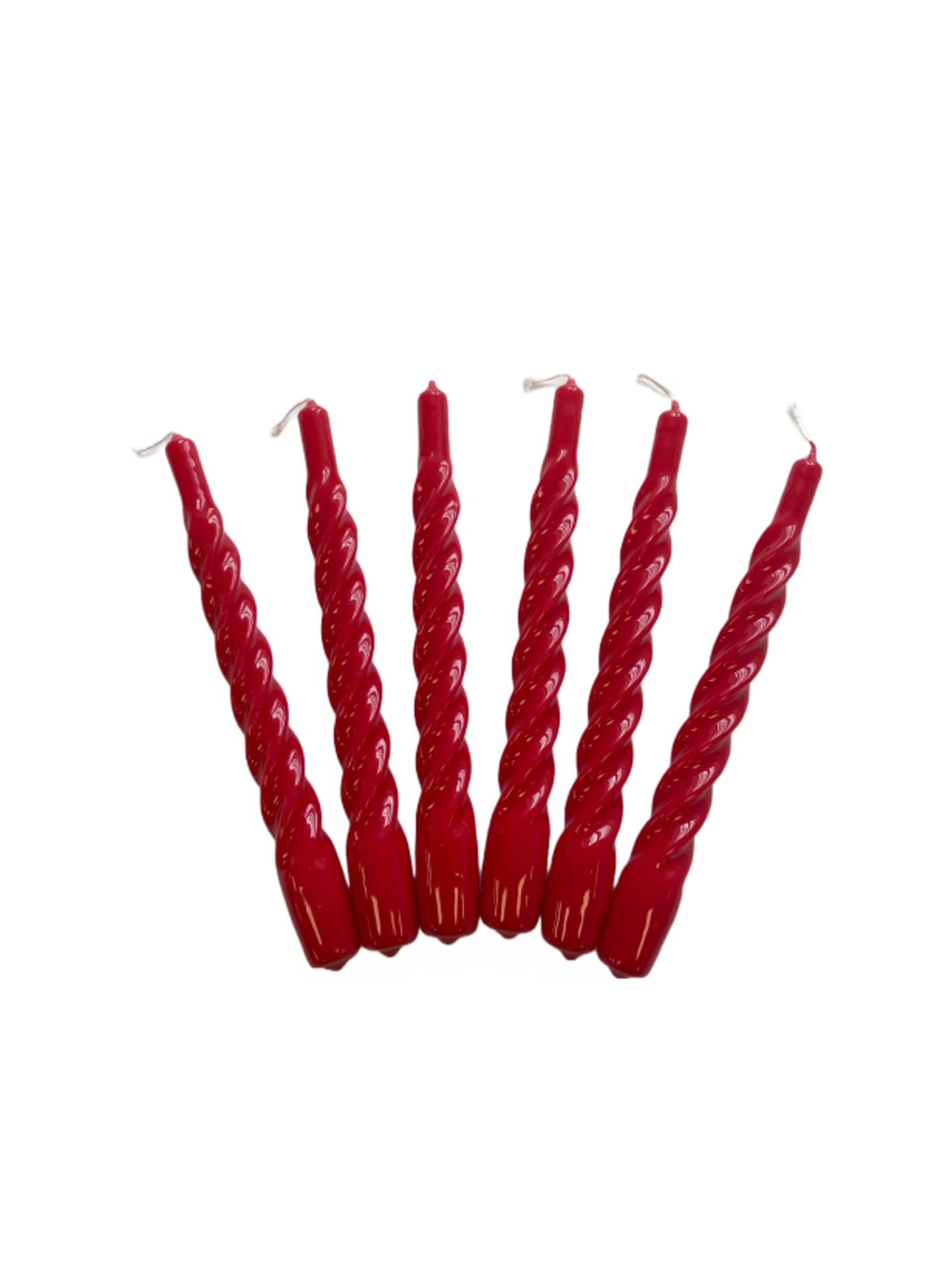 Candles with a Twist®, Made in Italy, 25 colours available, Dinner Candles, Twisted Candles long burning 5 hours, Tapered Candles, Lacquered, Unscented Candle Gift Set, 6pcs 2.2 x 21cm (Christmas Red)
