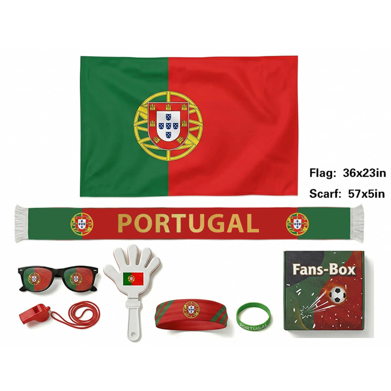 Condition photo showing As Is for louxiar 7 pcs cheering kit for football matches, 2026 portugal soccer fan game day accessory set, in