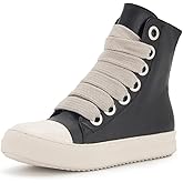 Kluolandi Fashion High Top Sneakers for Women Wide Lace Up Black White Platform Sneaker Shoes with Zipper
