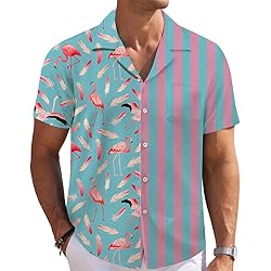 Blue Flamingo Mens Funny Hawaiian Shirts 3D Graphic