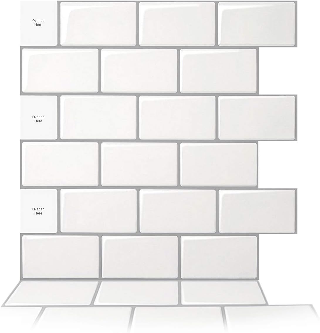 Art3d 10-Sheet Peel and Stick Backsplash Tiles, 12"x12" Subway 3D Wall Panels for Kitchen and Bathroom Mono White with Gray Grout