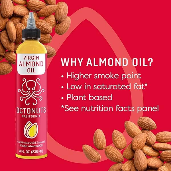 OCTONUTS COLD PRESSED ALMOND OIL, 8 OUNCE, MADE WITH CALIFORNIA ALMONDS, PLANT-BASED, KETO, PALEO FRIENDLY, VEGAN, GLUTEN FREE (ALMOND, 1- PACK)
