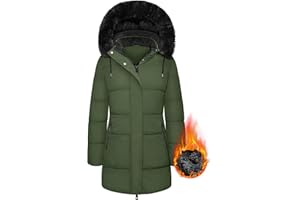 Voqeen Women Winter Parka Coat Windproof Winter Coat Fleece Lined Long Parka with Faux-Fur Hood