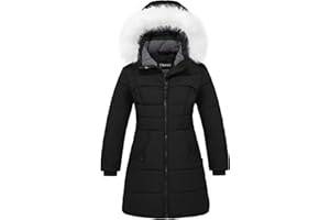 wantdo Girl's Winter Coat Waterproof Long Puffer Jacket Warm Parka with Faux Fur Hood