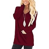 Jescakoo Tunic Tops to Wear with Leggings Long Sleeve V Neck T Shirts Casual Loose Fit
