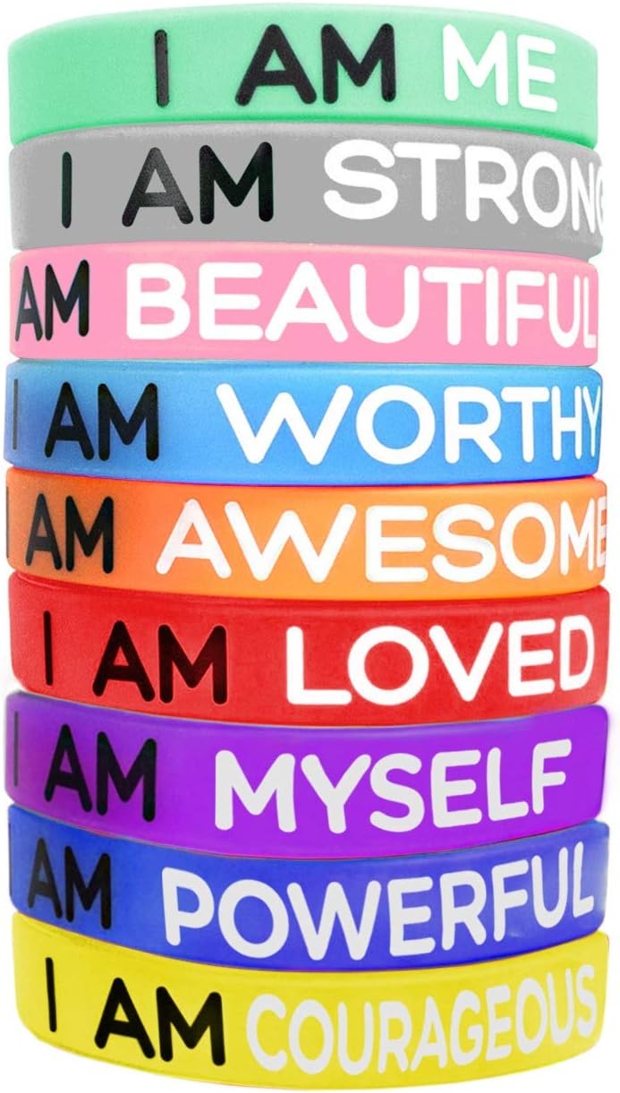 Playcrate Inspirational Wristbands 9 Silicone Motivational Wrist band Bracelets with 9 Messages of Inspiration to Improve you Day