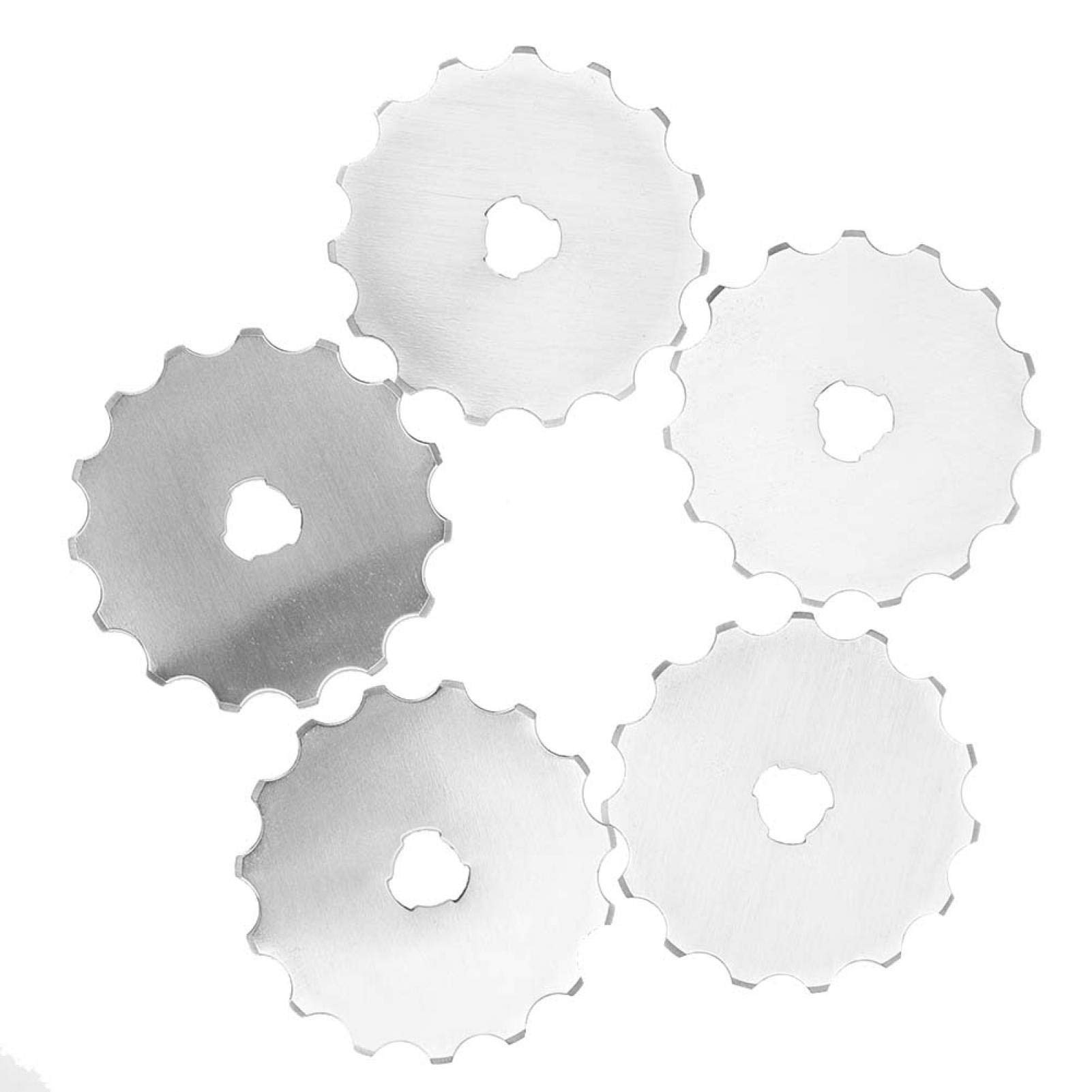 Mesee 5Pcs 45mm Perforating Rotary Blades, Crochet Edge Skip Stitch Replacement Blades for Quilting Sewing Fabric Leather, Compatible with FISKARS, with Storage Case