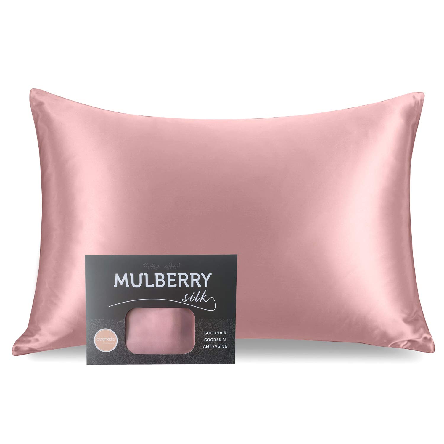 Cognatio 22 Momme 100% Mulberry Silk Pillowcase for Skin and Hair, Both Sides Pure Silk Pillow Case with Hidden Zipper, 1pc, Gift Box Packed, 50 x 75 cm, Rose Pink