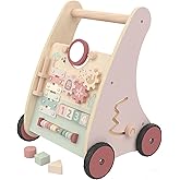 Wooden Baby Walker with Anti-Tip Design, Montessori Activity Center for Babies 6-18 Months, Sit-to-Stand Push Toy with Sensory Features – Ideal Learning Walk Gift for Toddlers