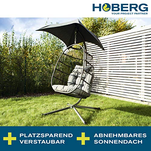 Hoberg Hängesessel mit Gestell und Kissen | abnehmbares Sonnendach | belastbar bis 120 kg | faltbar | In- und Outdoor… – Bild 3