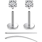 Oicctyzio F136 Titanium 20/18/16G Internally Threaded Flat Back Stud Earrings Nose Rings Lip Labret Medusa Monroe Piercing Jewelry with Taper for Women Men