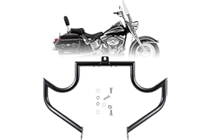 Kinglemc Crash Bar Engine Guard Highway Freeway Bar for Harley Softail Fat boy Fat Bob Heritage Low Rider Breakout Street Bob Deluxe Models (Softail 2000-2017, Black-Mustache Style)