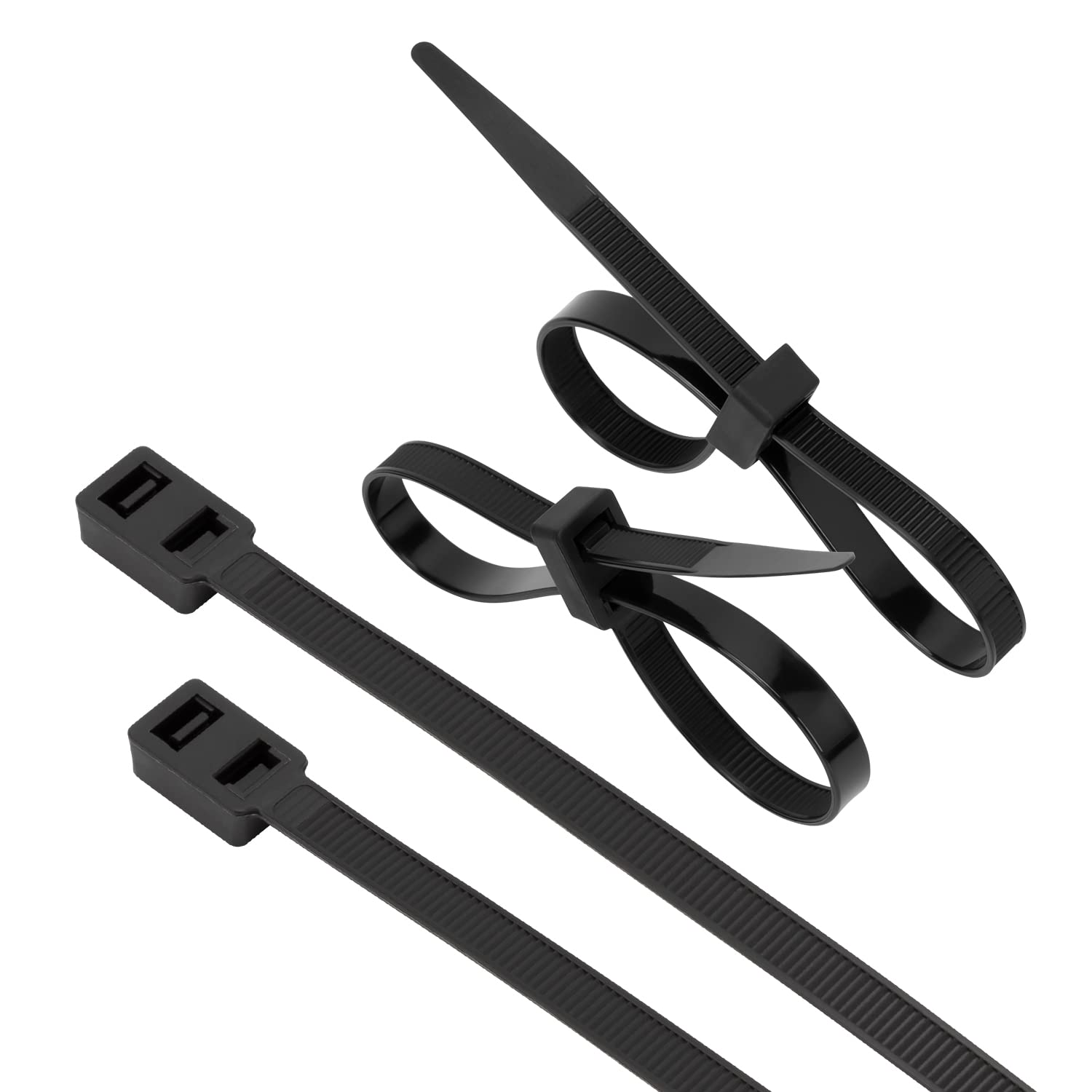 XINGO 100 PCS Double Head Black Cable Ties, 300mm x 7.6mm, Heavy Duty Double Lock Wire Ties with 120 Pounds Tensile Strength, Self-Locking Nylon Zip Ties for Indoor and Outdoor