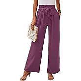 Heymoments Women's Wide Leg Lounge Pants with Pockets Lightweight High Waisted Adjustable Tie Knot Loose Trousers