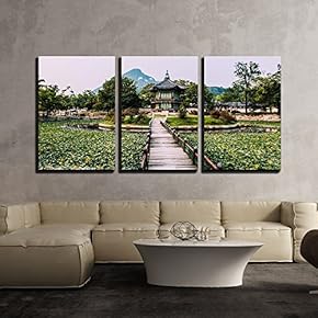 3 Piece Canvas Wall Art - Emperor Kyoungbok Palace at Seoul, South Korea - Modern Home Art Stretched and Framed Ready to Hang - 16"x24"x3 Panels