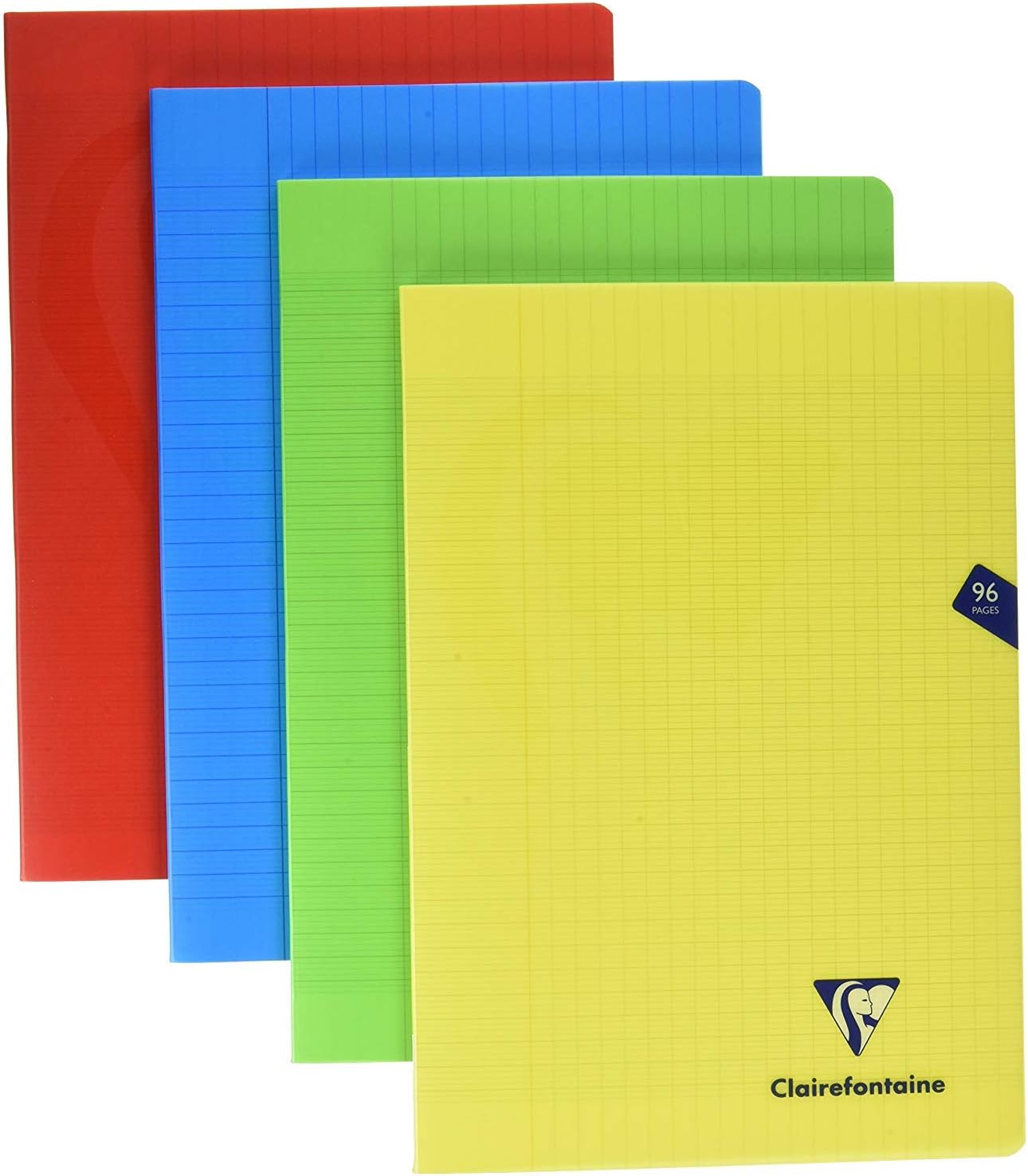 Clairefontaine 294161AMZ Set of 4 Mimesys Stapled Notebooks, A4 21x29.7cm, 96 Large Square Pages, White Paper 90g