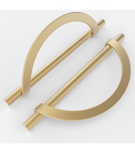 INCREWAY 2-Set Brushed Gold Half Moon Drawer Pulls – 64mm Hole Centers, 7.16 Inch Overall, Zinc Alloy, For Kitchen Cabinets & Dressers