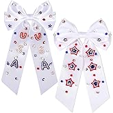 4th of July Accessories Hair Bows for Women Red White and Blue Silky Satin Hair Bows Jeweled American Flag Star USA Hair Bow Clips Fourth of July Patriotic Hair Accessories Outfits Party Favors Gifts