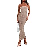 PRETTYGARDEN Women's Ribbed Maxi Bodycon Dress Summer Strapless Tube Y2K Party Club Long Dresses