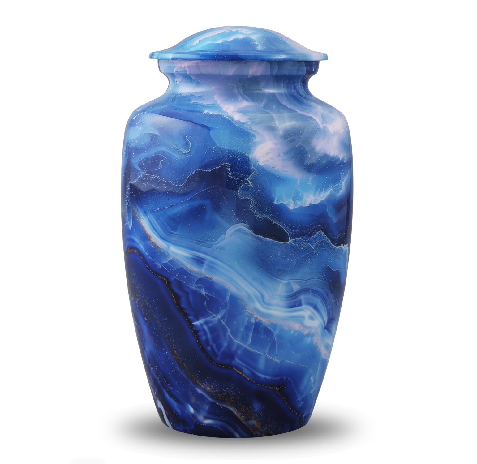 Photo 1 of Saint Laurent Blue Marble Urn - Blue Marble Print Metal Cremation Urn - Full Size Marvelous Blue Stone Finish Urns - Funeral and Memorial Urns for Human Ashes Upto 200 Lbs with Velvet Bag (Large)