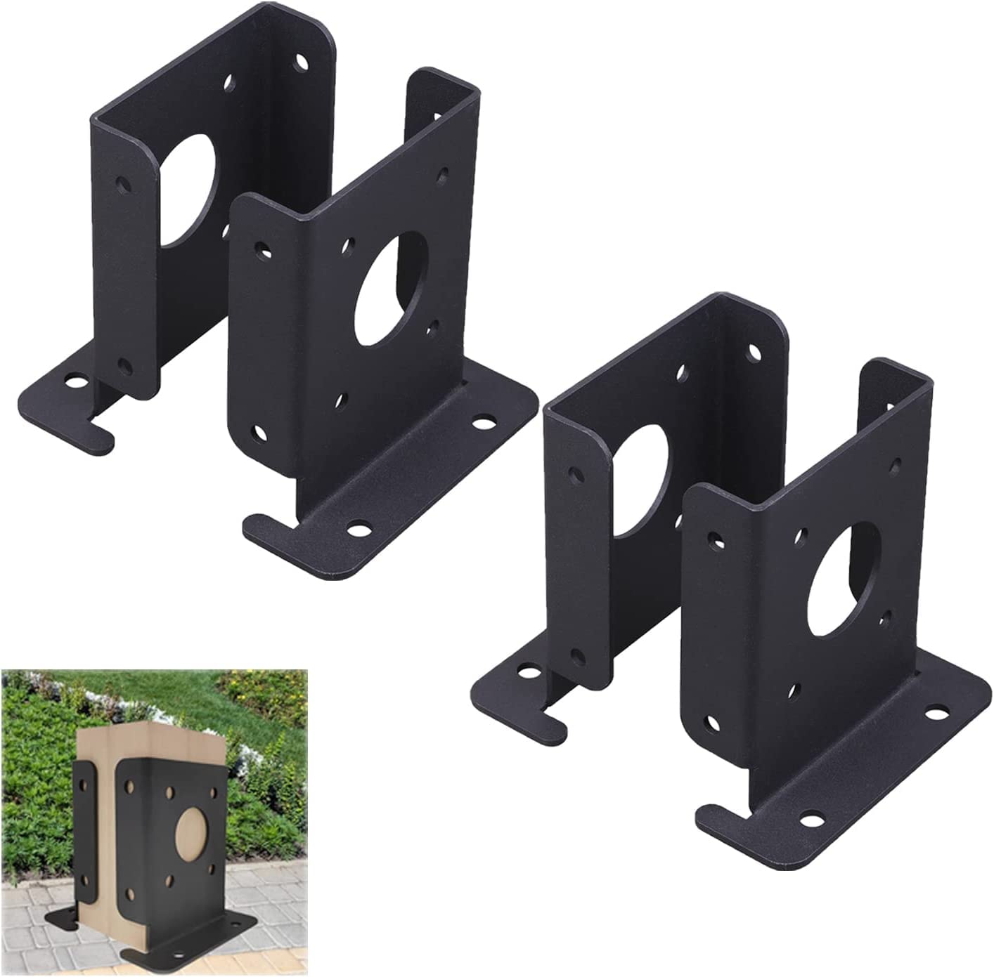 VANROUG 4Pcs Adjustable Heavy Duty Wood Fence Pergola Post Base Brackets kit, 4x4 Black Post Anchor Base Brackets for Deck Railing Mailbox