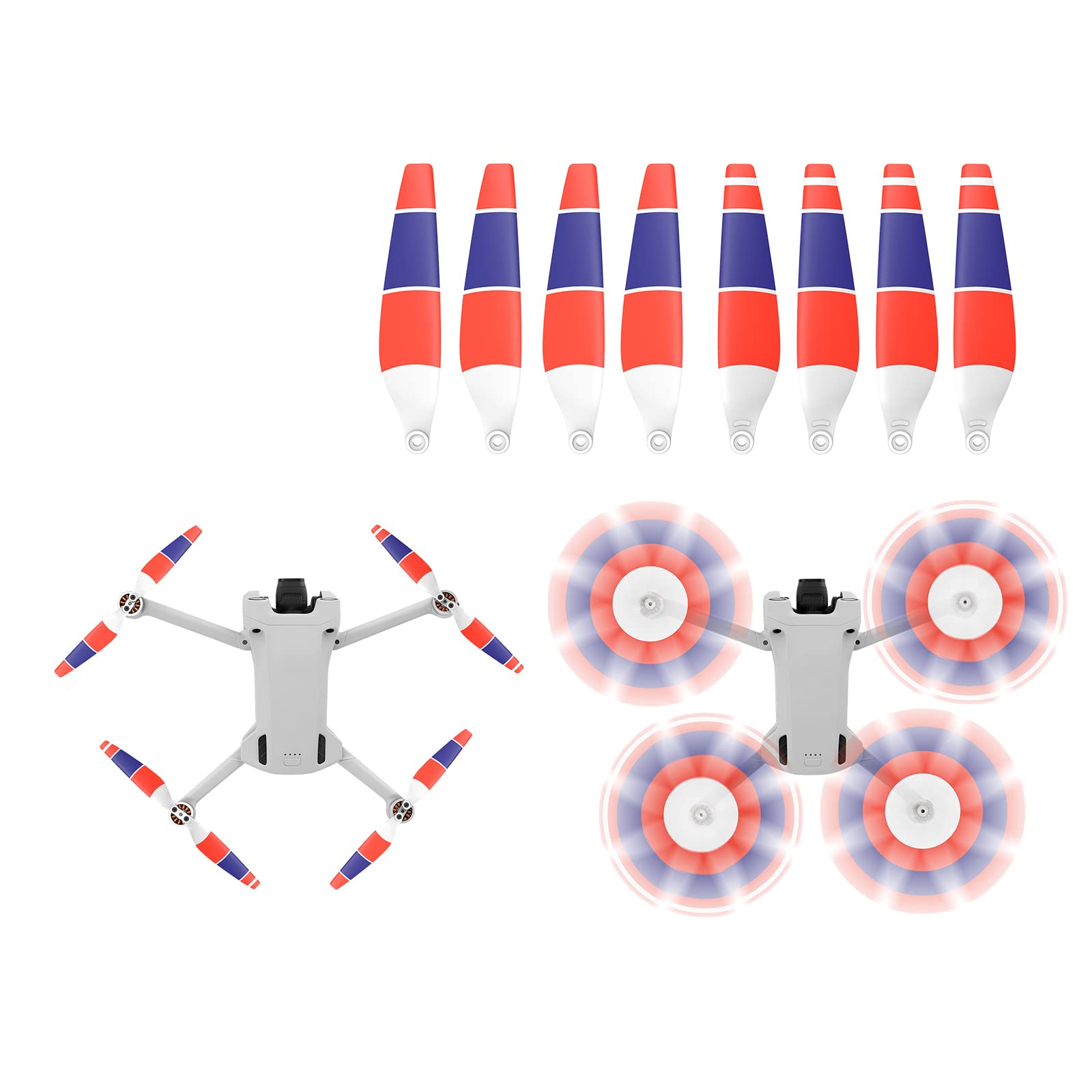 MotuTech 4 Pairs 6030F Propellers for DJI Mini 4 Pro/Mini 3 Pro Propellers Blades Low Noise Low Noise 8 PCS (Blue-White-Red)
