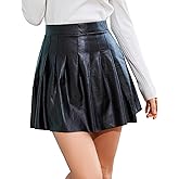 Brezzistaxs Pleated Leather Skirt PU High Waisted Leather Skirt Faux Leather Skirts - Classic and Versatile