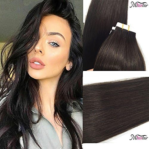Misstar 22" Tape in Real Human Hair Extensions Dark Brown Tape in 100% Remy Human Hair Extensions Pu Skin Weft 40pc/100g