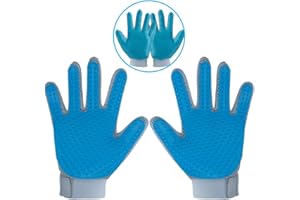 DELOMO [Upgrade Version] Pet Grooming Glove - Gentle Deshedding Brush Glove - Efficient Pet Hair Remover Mitt - Enhanced Five Finger Design - Perfect for Dog & Cat with Long & Short Fur - 1 Pair