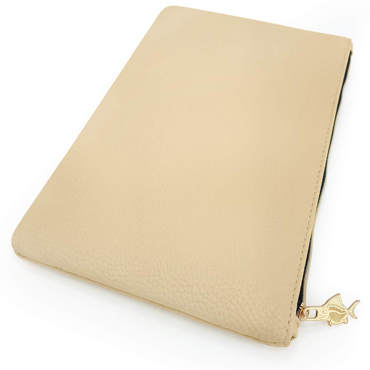 Fat Belly Fish Faux Leather/Leather Look Pencil Case - Cream Large