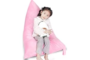 LOLOMLO Stuffed Animal Storage Bean Bag Chair Cover, Velvet Pink Plush Toy Storage Stuff and Sit Seat Organizer for Kids/Teens/Adults, 52" x 31" Extra Large Triangle Floor Sofa, 200L/52Gal,Cover Only