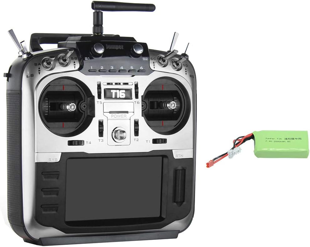 jumper T16 Pro with Hall Gimbal Open Source Built-in Module Multi-Protocol Radio Transmitter JP4-in-1 RF 2.4G 16CH 4.3" LCD 16 CH TX for FPV Racing Drone (Right Throttle with Battery)