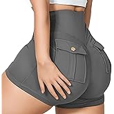 Sumleno Women Cargo Shorts with Pocket High Waist Scrunch Butt Lifting Tummy Control Athletic Workout Gym Booty Biker Shorts