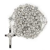 Crystal Rosary Beads 6mm Round Metal with 6pcs Metal Flowers And Cross