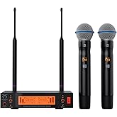 Xiao Meng Yi Dual Channel Wireless Microphone System, 2 Handheld Dynamic Mic, 200 UHF Frequencies, Auto Scan, 400ft Long Range, Suitable for Singing, Karaoke, Wedding, Performance