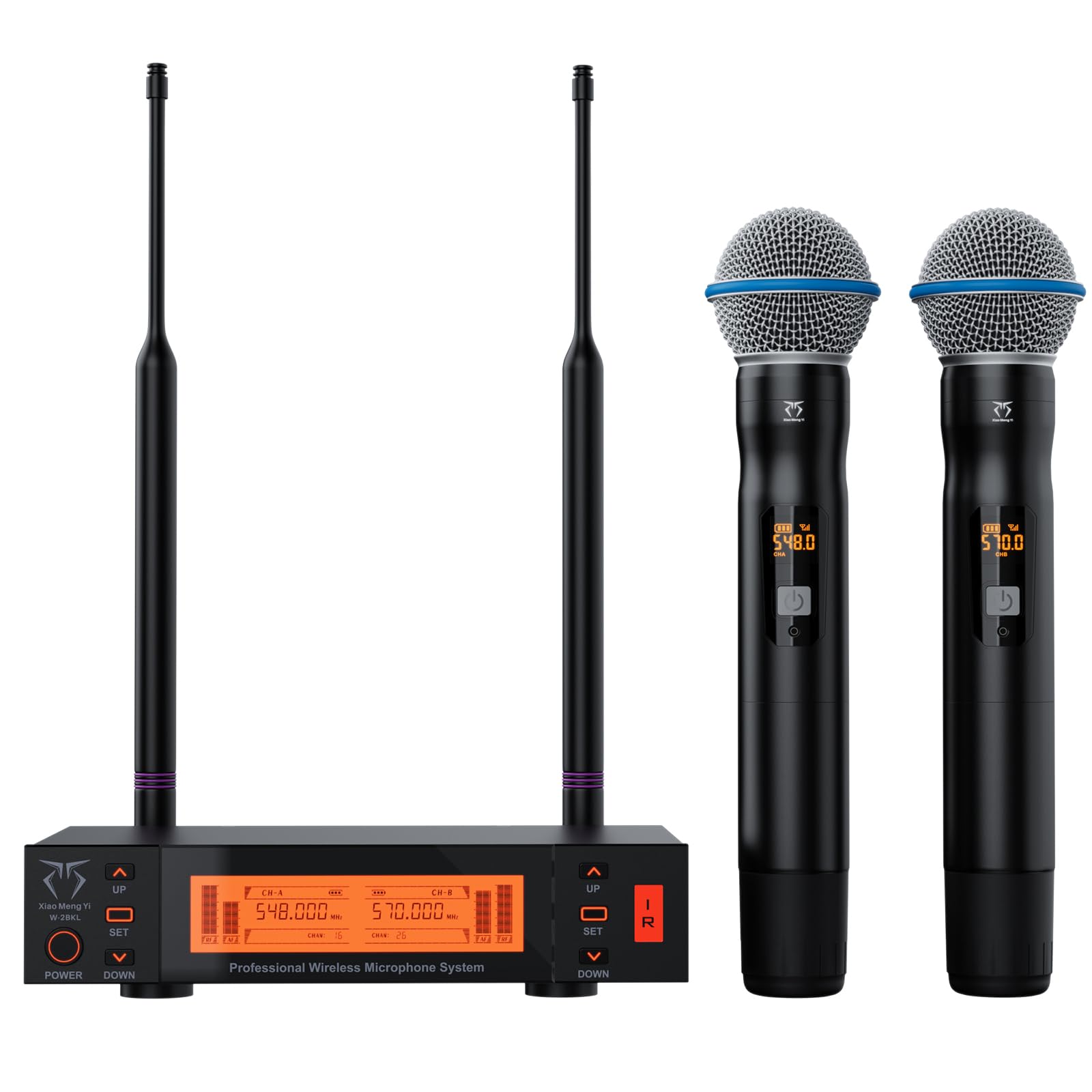 Photo 1 of Xiao Meng Yi Dual Channel Wireless Microphone System, 2 Handheld Dynamic Mic, 200 UHF Frequencies, Auto Scan, 400ft Long Range, Suitable for Singing, Karaoke, Wedding, Performance