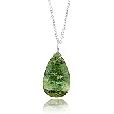 CRYSTALIS Natural Green Opal Gemstone Pendant Necklace, High Grade Polished Onion Crystal, Chakra Healing Cabochon, Gift Giving Women Jewelry, Dainty 925 Sterling Silver Chain 18 inch