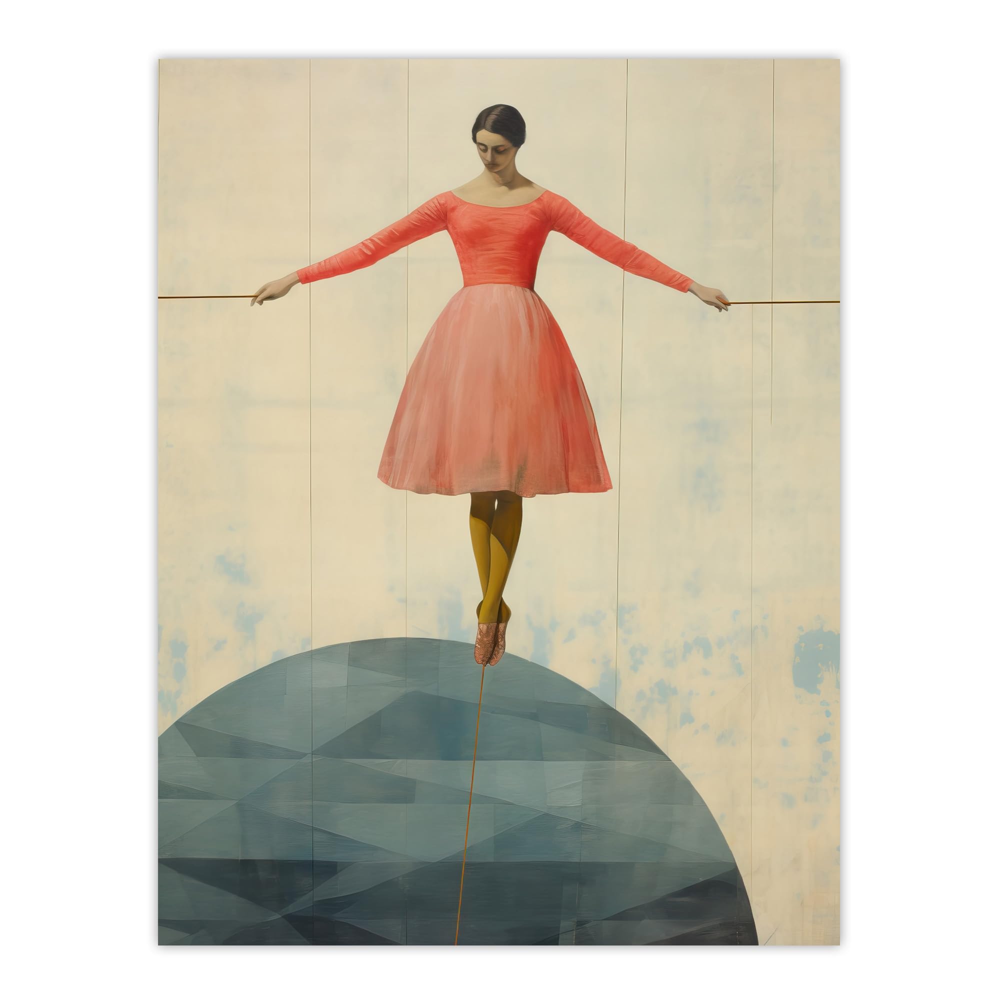 Wee Blue Coo Life is a Tightrope Female Balancing Act Vintage Style Blue Pink Oil Painting Extra Large XL Wall Art Poster Print
