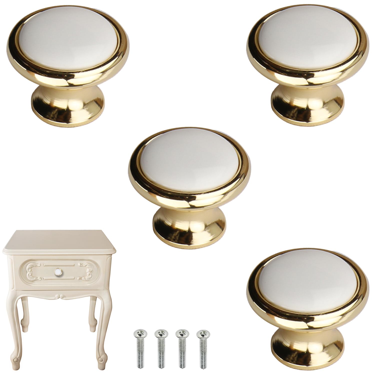 Photo 1 of White Ceramic Knobs Vintage Furniture Drawer Knobs for Dresser Handle Kitchen Cabinets Cupboard Single Hole Pull Handles with Screws 4 Pcs (Single Hole)