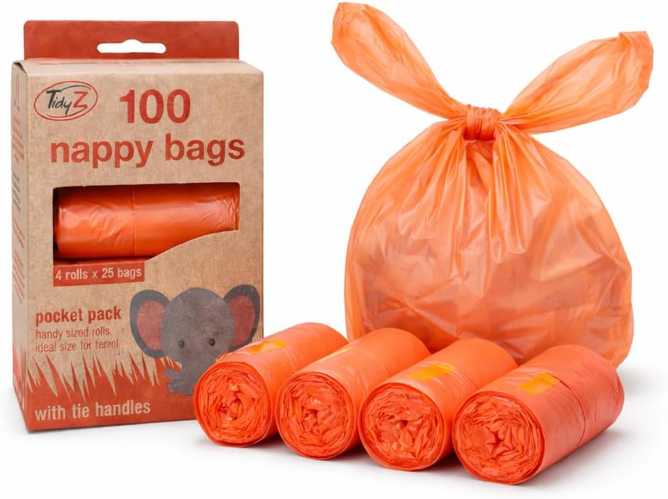 Tidyz TidyZ 100 Nappy Bags with Tie Handles 4 Rolls 25 Pack Degradable