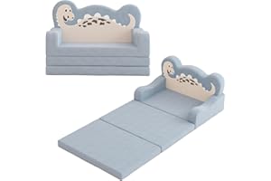 YACODAVO 2-in-1 Kids Couch Fold Out, Convertible Toddler Couch to Lounger, Toddler Chair Comfy, Kids Sofa for Girls and Boys, Gift for Birthday, Children's Day, Dinosaur Blue