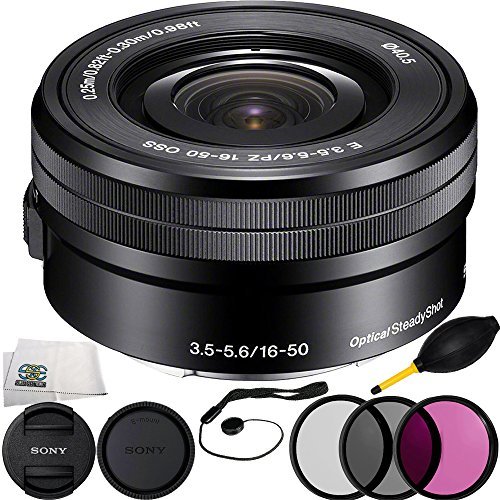 Sony E PZ 16‑50mm f/3.5‑5.6 OSS (White Box) + 6PC Bundle Includes 3 Piece Filter Kit (UV-CPL-FLD) + Cap Keeper + Lens Dust + Microfiber Cleaning Cloth