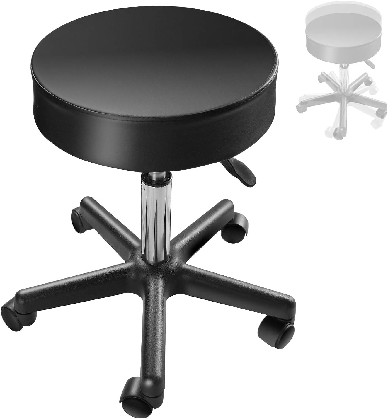 EACHPOLE 360 Degree Pivoting Stool with Rolling Wheels and Hydraulic Height Adjustment for Tattoo Shops, Salons, Drafting, Massage, APL1533: Kitchen & Dining