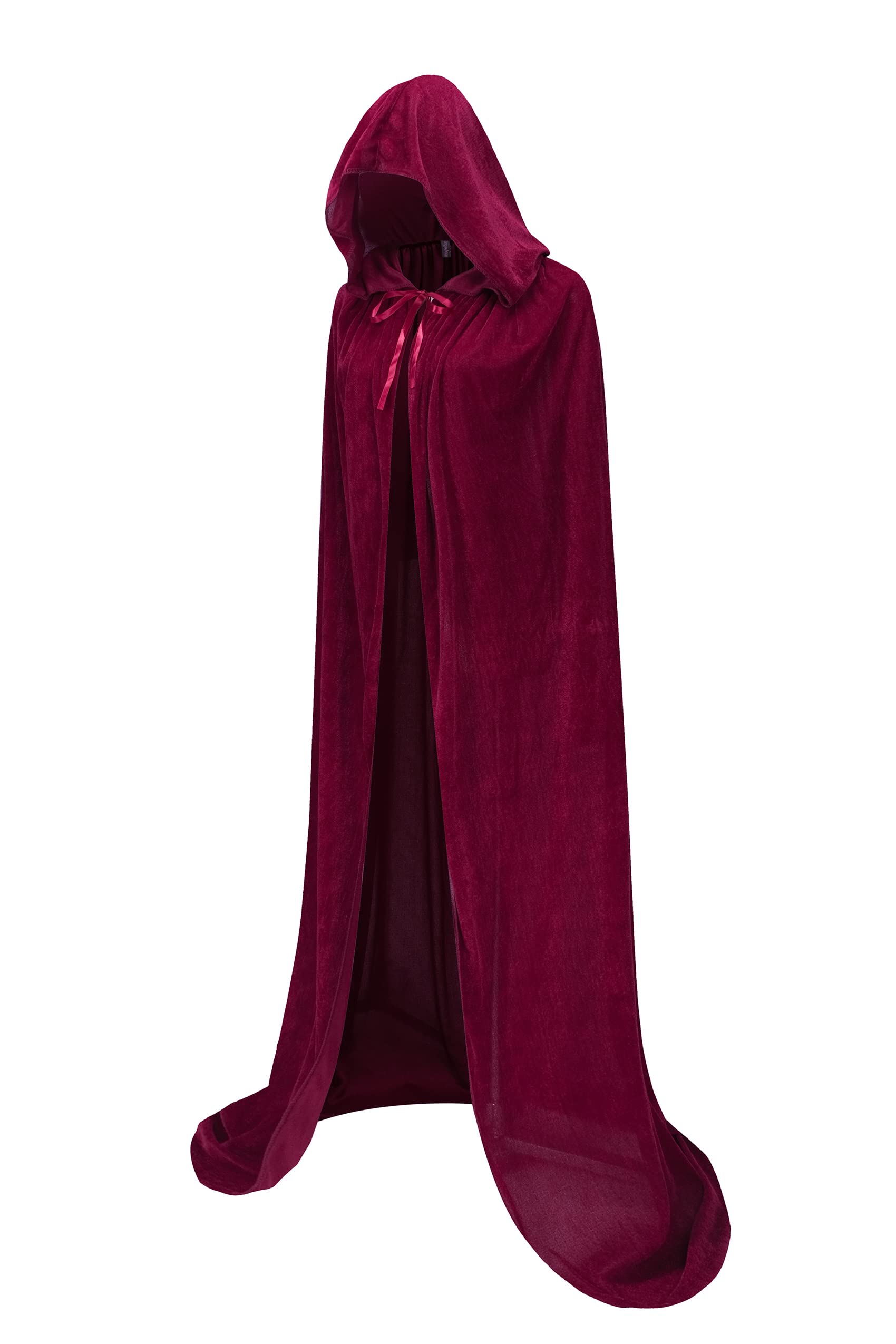 Regenboog 59inch Burgundy Velvet Cloak with Hood, Full Length Cloak for Adult, Christmas Halloween Costume, Masquerade, Witch Cape, Wizard Cape Adult, 150cm, Wine Red — image 1