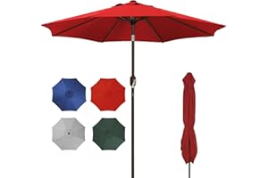 PEAKVONDER 7.5 ft/9 ft Patio Umbrella,Outdoor Table Umbrella with 8 Sturdy Ribs, 30° Dual-Tilt & Crank System, UV50+ Water-Re