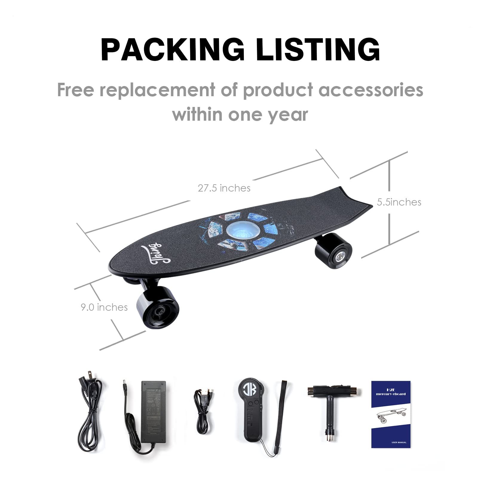Electric Skateboard Electric Longboard with Remote Control Electric Skateboard,450W Hub-Motor,18.6 MPH Top Speed,7.6 Miles Range,3 Speeds Adjustment,6 Months Warranty