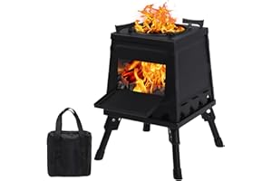 Lineslife Wood Burning Camp Stove, Portable Cast Iron Camping Wood Stove, Black Woodstove with Carrying Case for Backpacking Outdoor Cooking