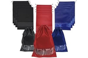 SPLANDIN 12 Pcs Shoe Bags for Travel, Packing, Storage & Organizing. Reusable Dust-Proof & Water Resistant Shoe Pouch Protector with Clear Transparent Window & Drawstrings. (Red + Blue + Black)