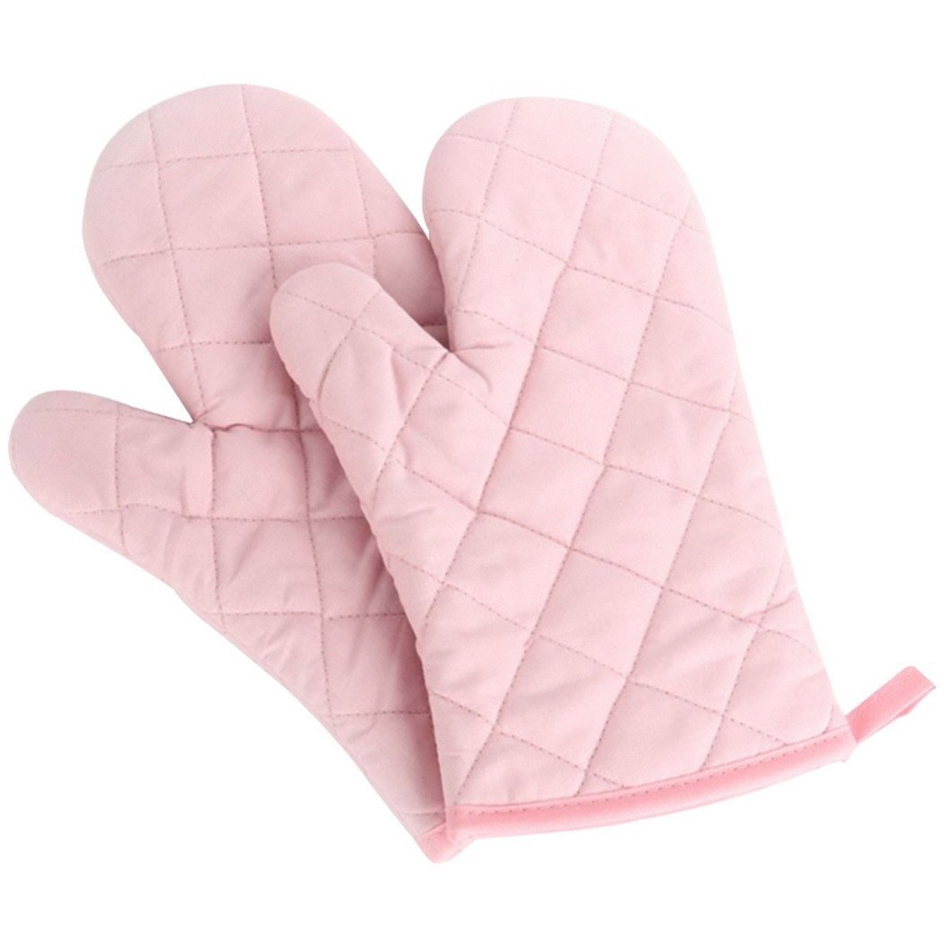 Veewon 1 Pair Baking Gloves Thick Heat Resistant Insulation Heat Proof Cotton Oven Glove Pot Holder Cooking Mitts Kitchen Essential (Pink)