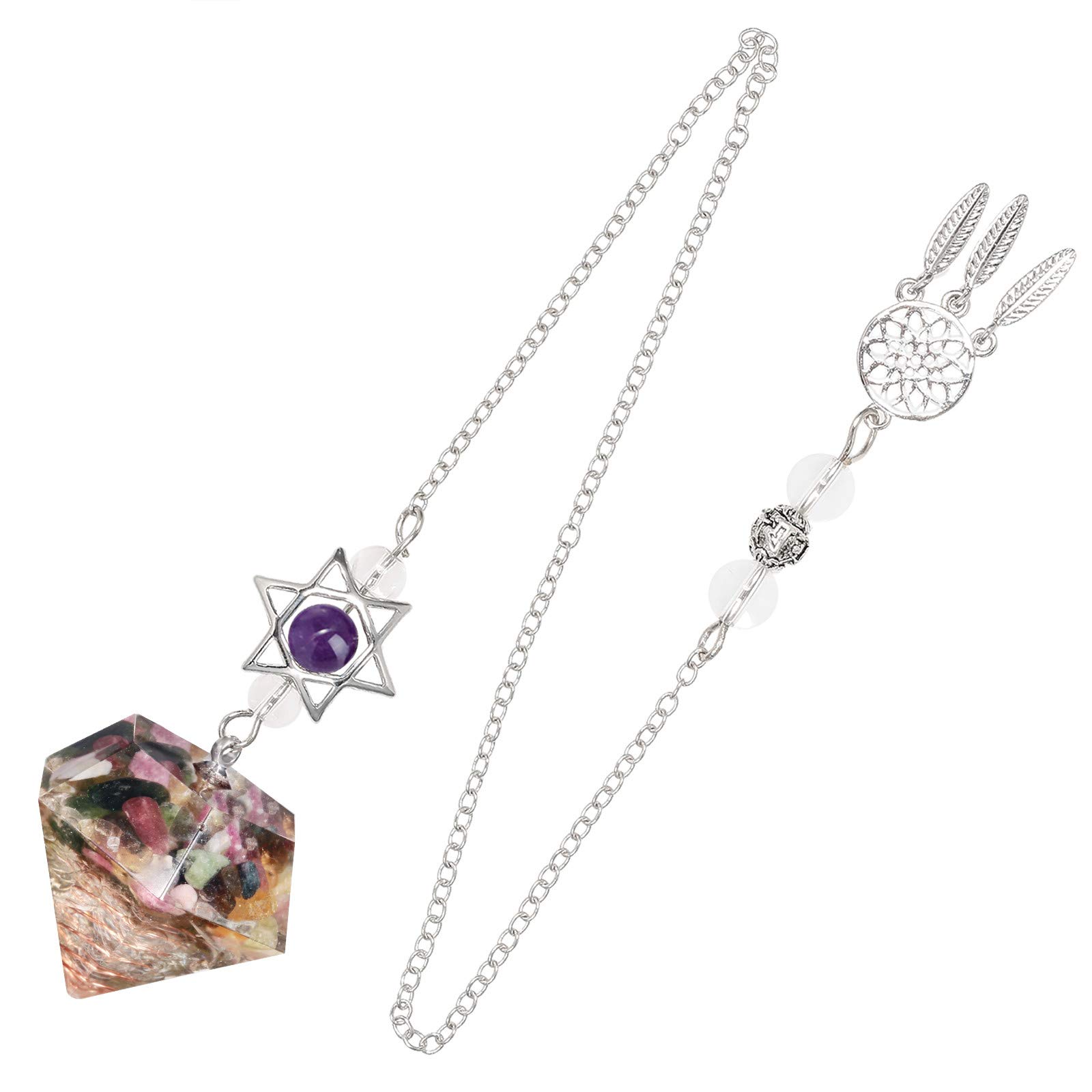 mookaitedecor Tourmaline Resin Crystal Point Gemstone Reiki Healing Pendulums for Dowsing Scrying Divination Meditation, Merkaba Star Dreamcatcher